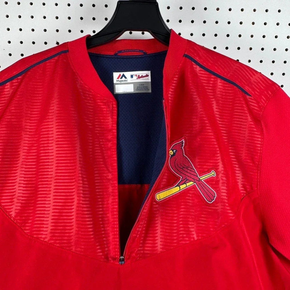 St. Louis Cardinals Pullover Mens L Red MLB Baseball Majestic Training Jacket
